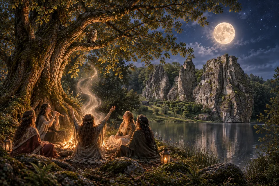 Vollmond und Baum-Mystik an den Externsteinen